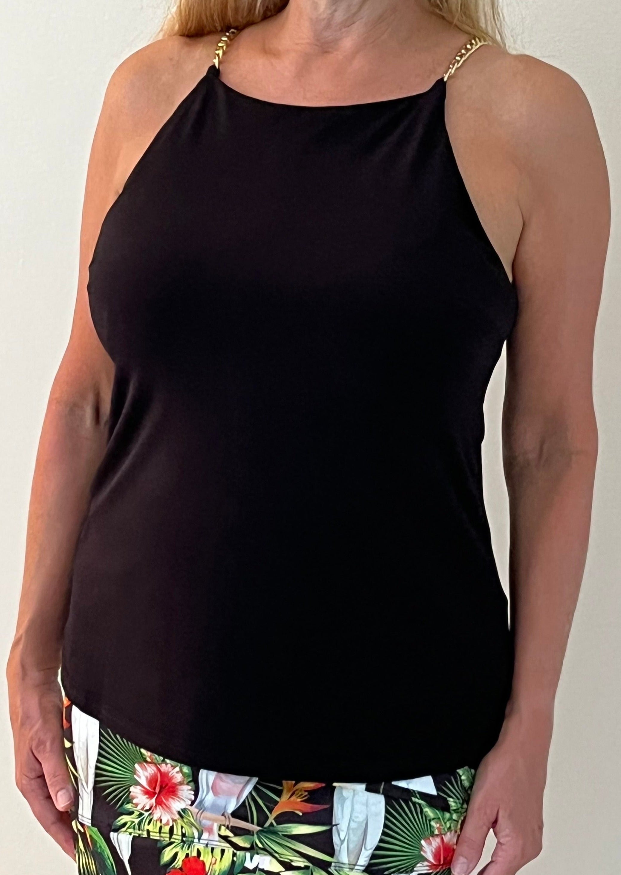 Black Double Face Top with Gold Chain