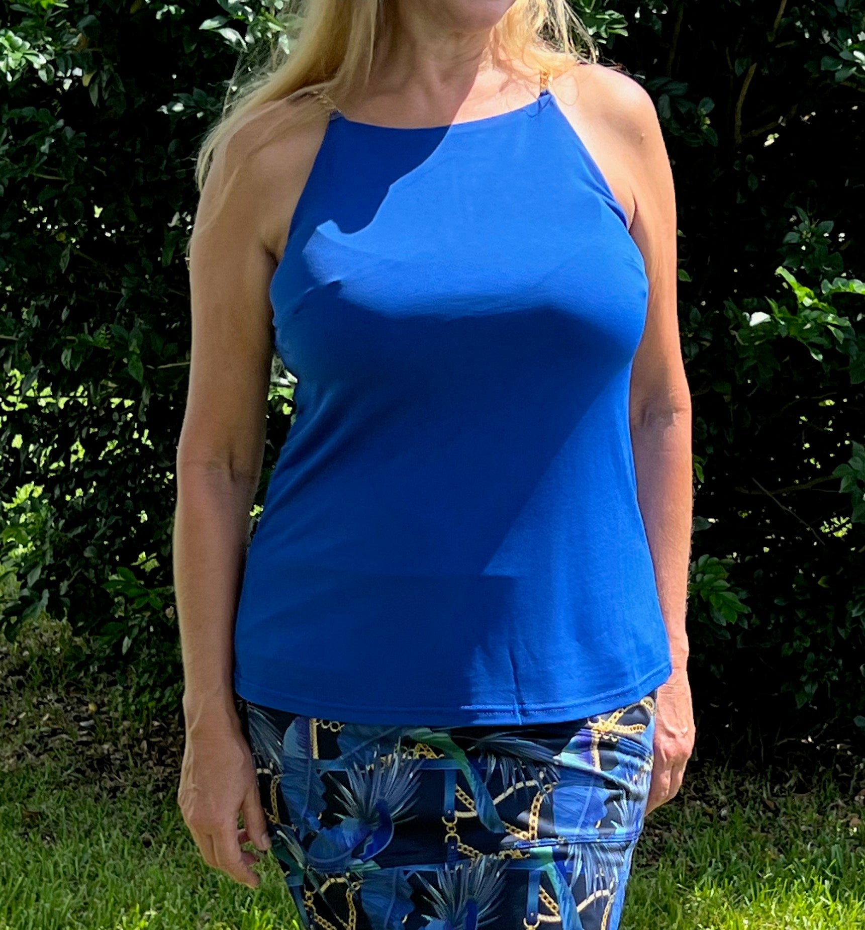 Royal Blue Double Face Top with Gold Chain